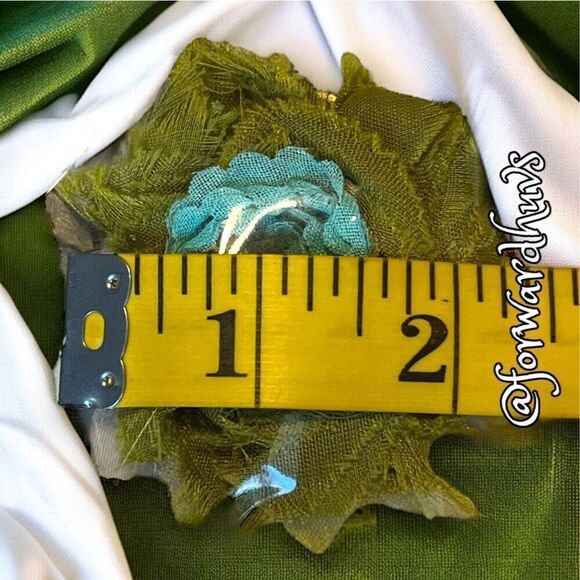 Handcrafted Fabric Floral Hair Clip / Brooch - Green & Robins Egg Blue - Picture 7 of 8